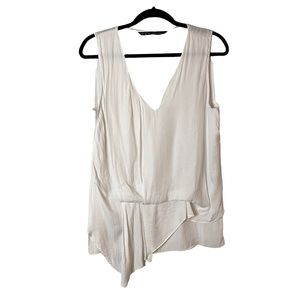 Zara Off White Gathered V-Neck Sleeveless Blouse Size Medium